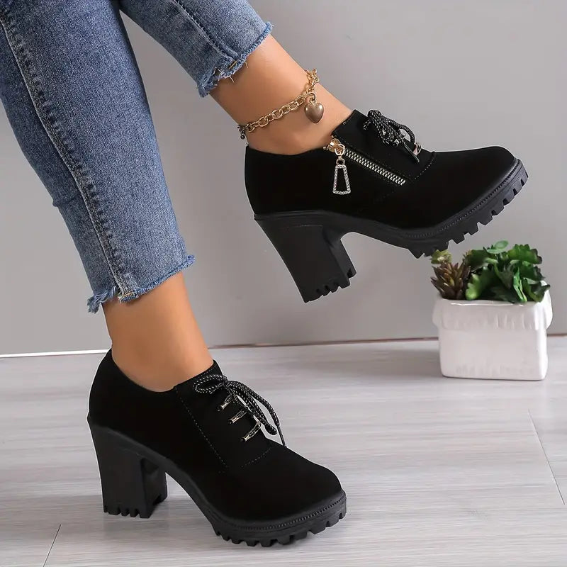 Lace Up Chunky Heeled Ankle Boots