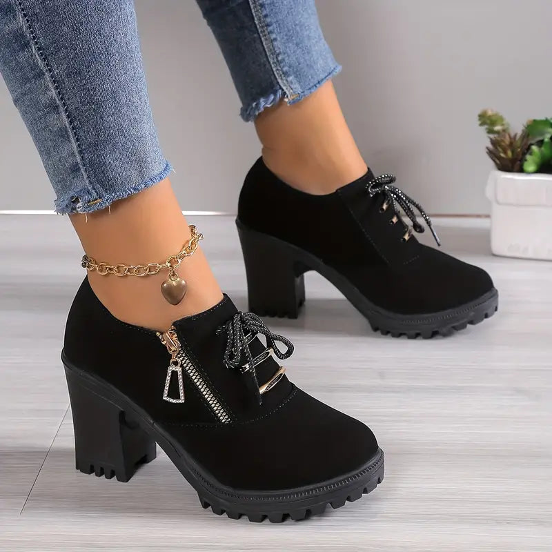 Lace Up Chunky Heeled Ankle Boots