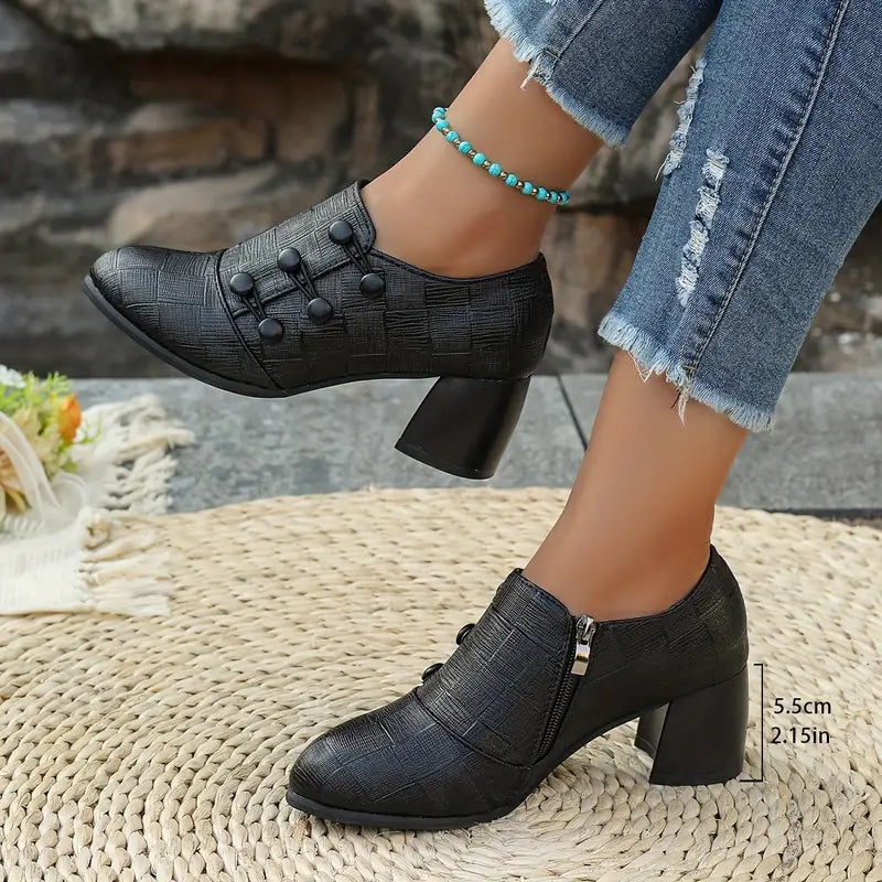 Vintage Block Heel Side Zipper Pumps