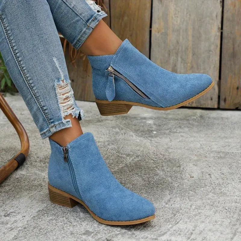 Vintage Style Fabric Ankle Boots
