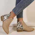 Women's Leopard Print Chunky Heel Short Boots